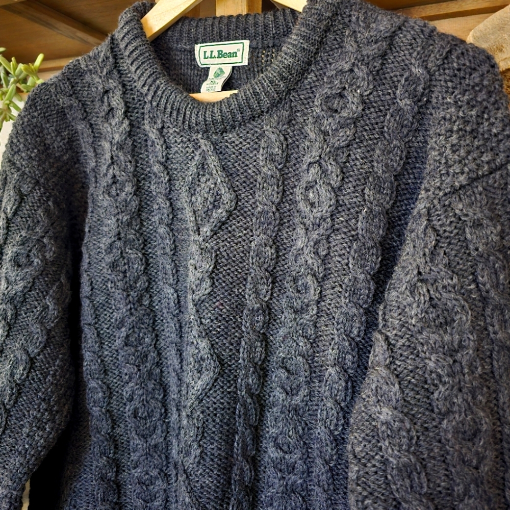 LL Bean Vintage 90's Irish Cable Knit Sweater XL 100%Virgin Wool Made in Ireland - Picture 6 of 7